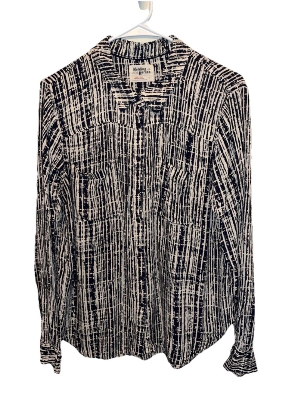 Holding Horses Anthropologie Black White Sammie Stripe Long Sleeve Shirt Size 12